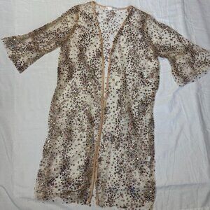 Shipwreck Ltd. Sequin Glitter Mesh Kimono Duster Jacket Sheer Cover Up Size L